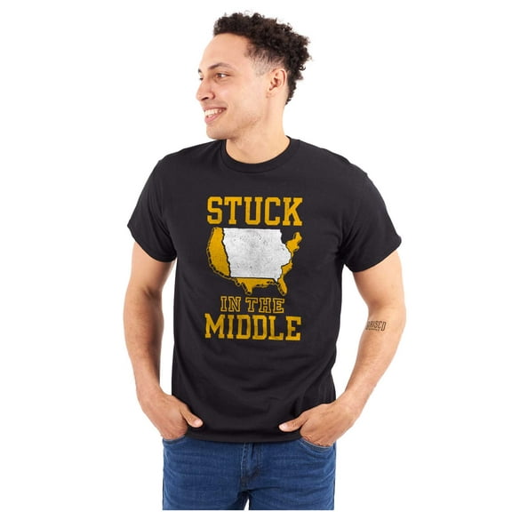 Iowa Stuck in Middle Funny Midlands Plus Size Crewneck Graphic Tee Shirt Brisco Brands 2X