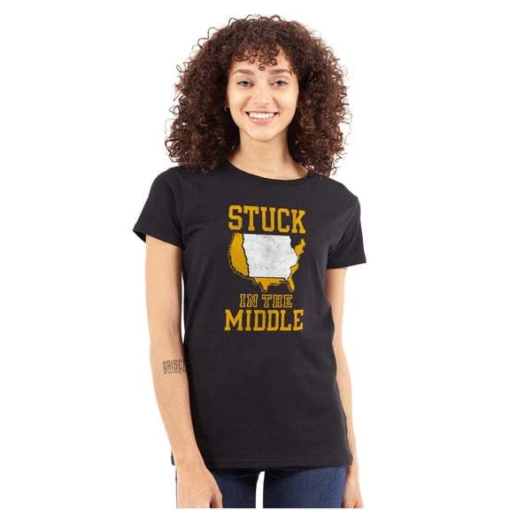 Iowa Stuck in Middle Funny Midlands Womens Fitted Plus Size Graphic Tee Brisco Brands 2X
