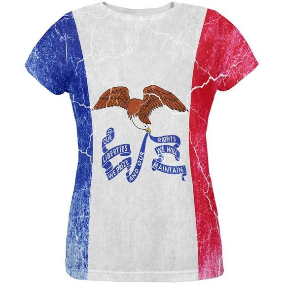 Iowa Vintage Distressed State Flag All Over Womens T Shirt Multi X-LG