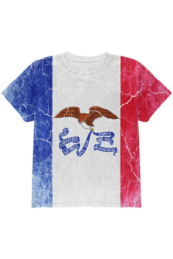 Iowa Vintage Distressed State Flag All Over Youth T Shirt Multi YLG