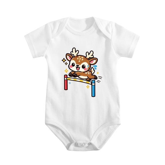 Iowa White Tailed Deer Jumping Pole Baby Bodysuit, 100% Cotton Short Sleeve Snap Romper, 0-12 Months