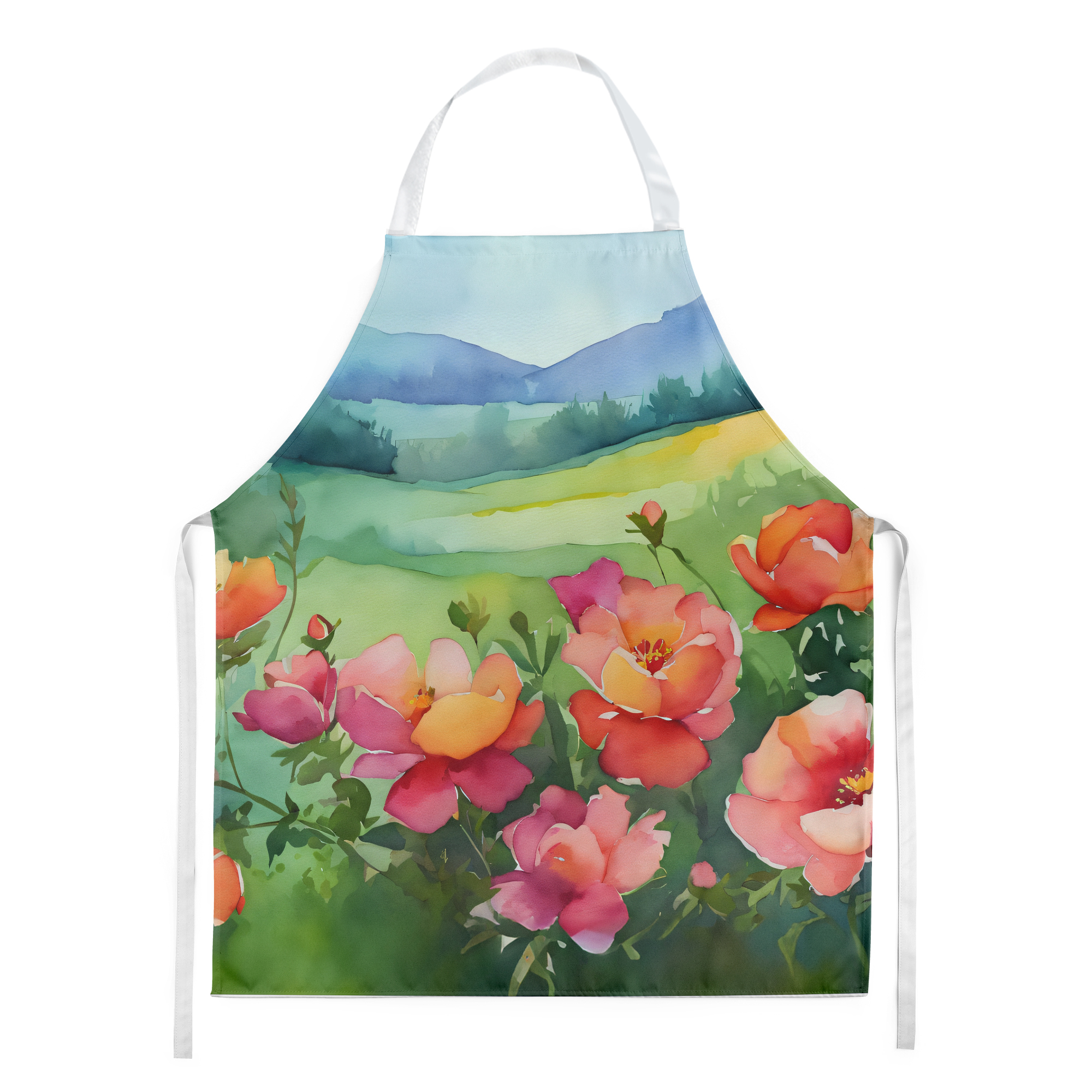 Iowa Wild Prairie Roses in Watercolor Apron 27 in x 30 in