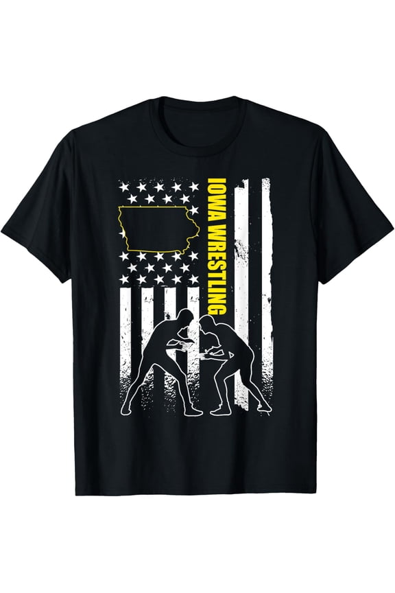 Iowa Wrestling USA Flag Apparel American Flag Iowa Wrestler T-Shirt