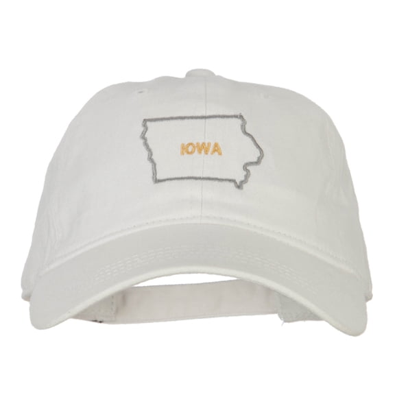 Iowa with Map Outline Embroidered Washed Cotton Twill Cap - White OSFM