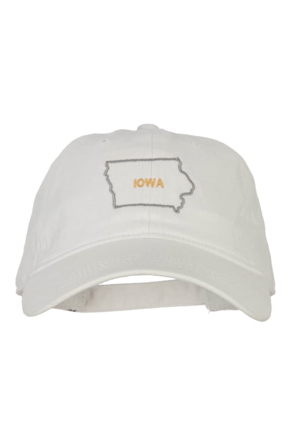 Iowa with Map Outline Embroidered Washed Cotton Twill Cap - White OSFM