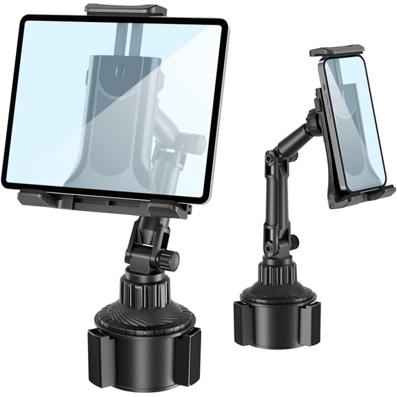 Ipad Holder for Car, Cup Phone Holder, Universal 360 Rotation Adjustable Long Arm, for 4"-13" Cell Phone iPhone iPad, Travel Accessories