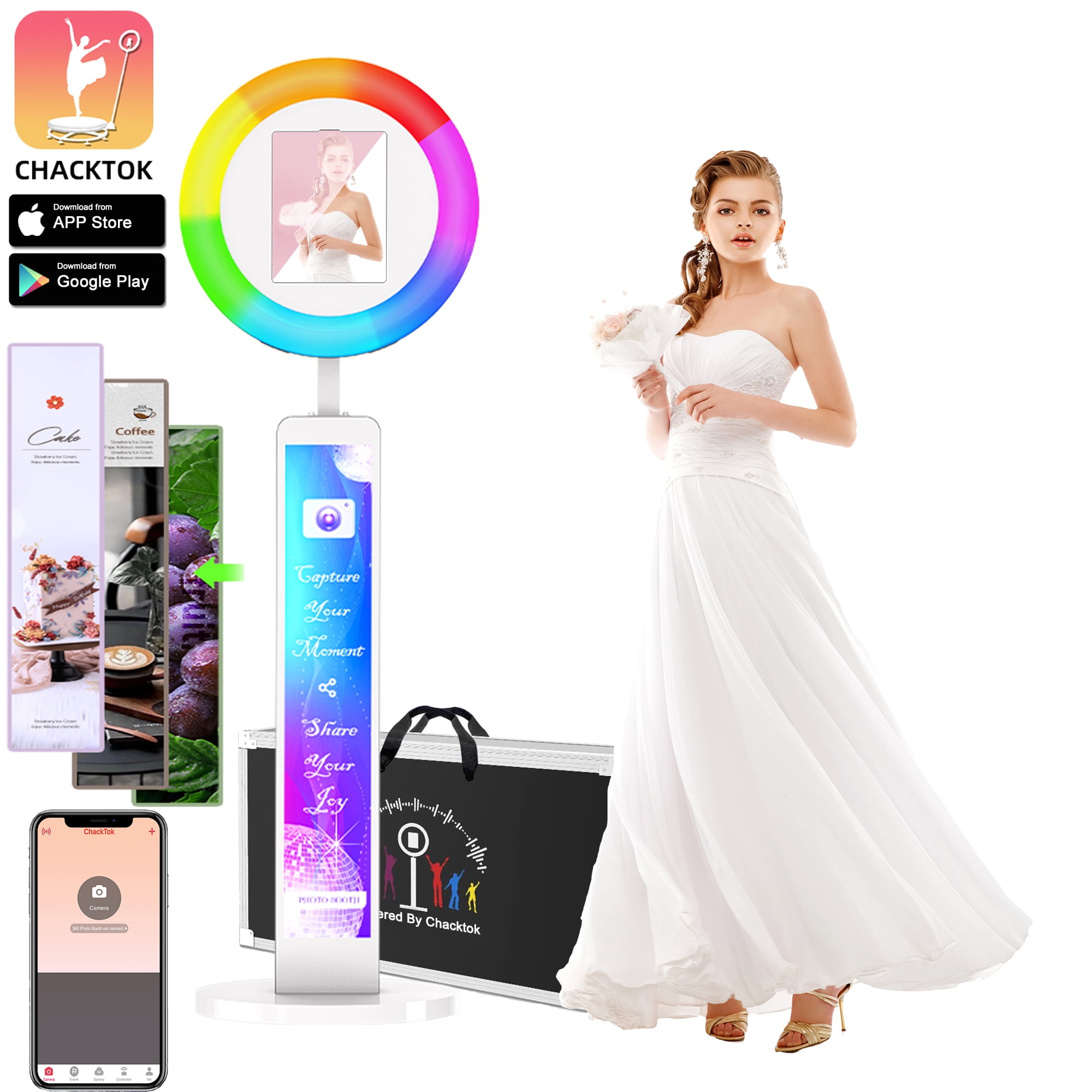 Ipad Photo Booth,Compatible with 10.2in-12.9in, APP Control Ring Box, Music Sync, Free customized Logo,Flight Case