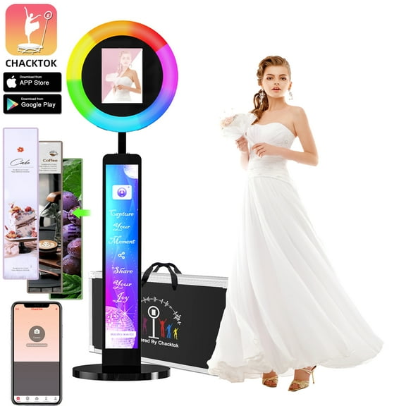 Ipad Photo Booth Compatible with Any Ipad 10.2in 10.9in 12.9in, APP Control Ring Box, Music Sync, Free customized LOGO,Flight Casa