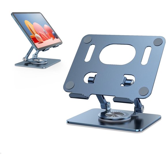 Ipad Stand with 360 Rotating Base, Adjustable Holder for Drawing, Tablet Stand Compatible with iPad Pro/Air/Mini and (Blue)