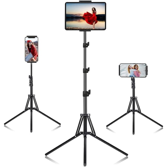 Ipad Tripod Stand, with 65 inch Height Adjustable iPad Stand Holder & iPad Floor Stand with 360 Rotating iPad Tripod Mount for iPad Pro, iPhone, Kindle, and All 4.5-12.9 Inch Tablets