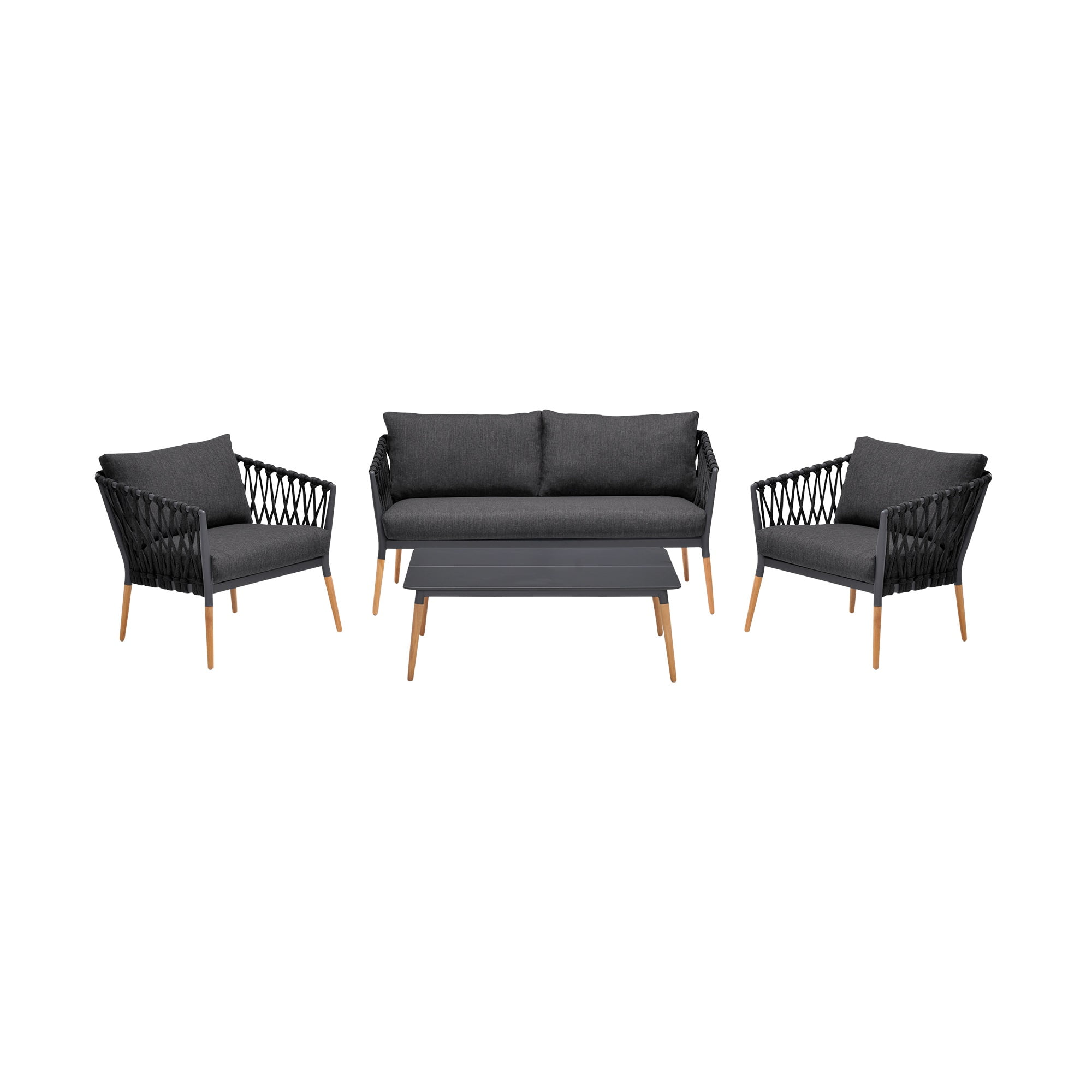 Armen Living Ipanema Outdoor 4 Piece Rope and Teak Sofa Seating Set with Dark Grey Olefin Walmart
