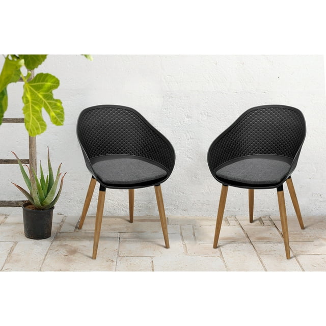Ipanema Outdoor Dining Chair with Teak Legs and Dark Grey Olefin - Set of 2