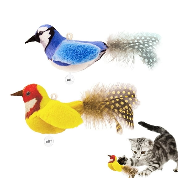 Ipawspace Catnip Cat Toys 2-Piece Interactive Cat Toy Set with Chirp Bird, Elastic String, Catnip (2 Pack)