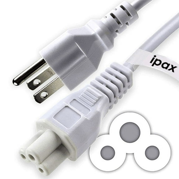 Ipax 10 Feet Long 3 Prong Hi-Quality Copper Cord Cable Plug Compatible with for LG TV Laptop Monitor Printer AC Adapter Power Supply Charger & more, Three Prong, Nema 5-15P to IEC320 C5, 18AWG