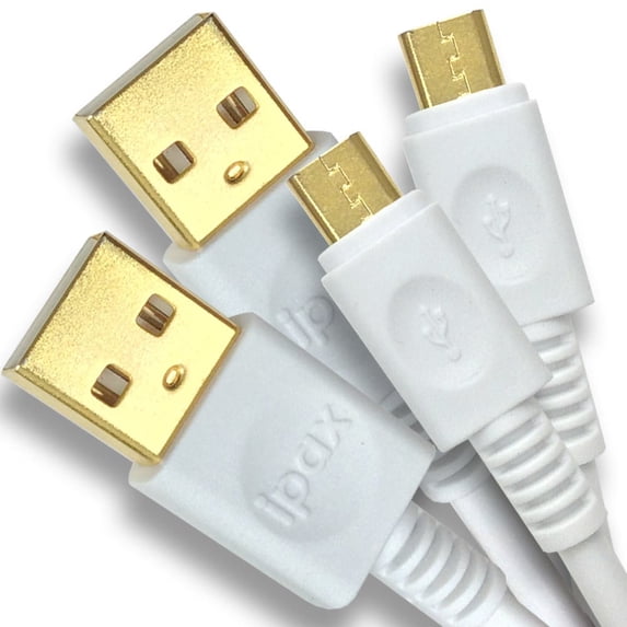 Ipax 2-Count 10ft Long High Quality Copper White Micro USB Charger Cable Cord Wire for Samsung Galaxy HTC LG BLU Android Phone Speaker Tab Tablet PS4 XBOX One Controller & more, Charging Data Transfer