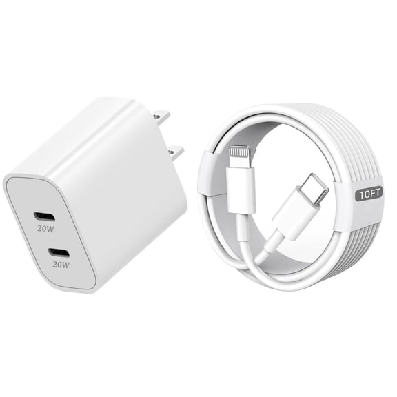 Iphone 12 Fast Charger[MFI Certified] Dual Port PD 3.0 Power USB C Wall Charger Adapter with 10ft Lightning Cable Compatible for IPhone 14/13/12/Mini/ Pro/Pro Max/SE 2020/11/Pro Max/XS/XS Max/XR/8P