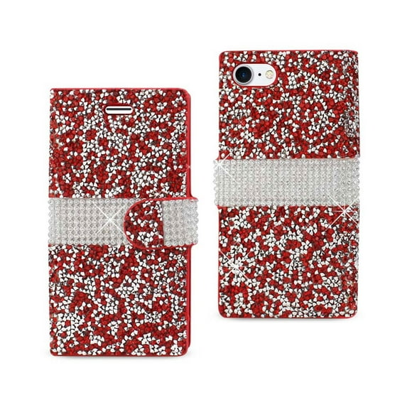 Iphone 7 Jewelry Rhinestone Wallet Case In Red