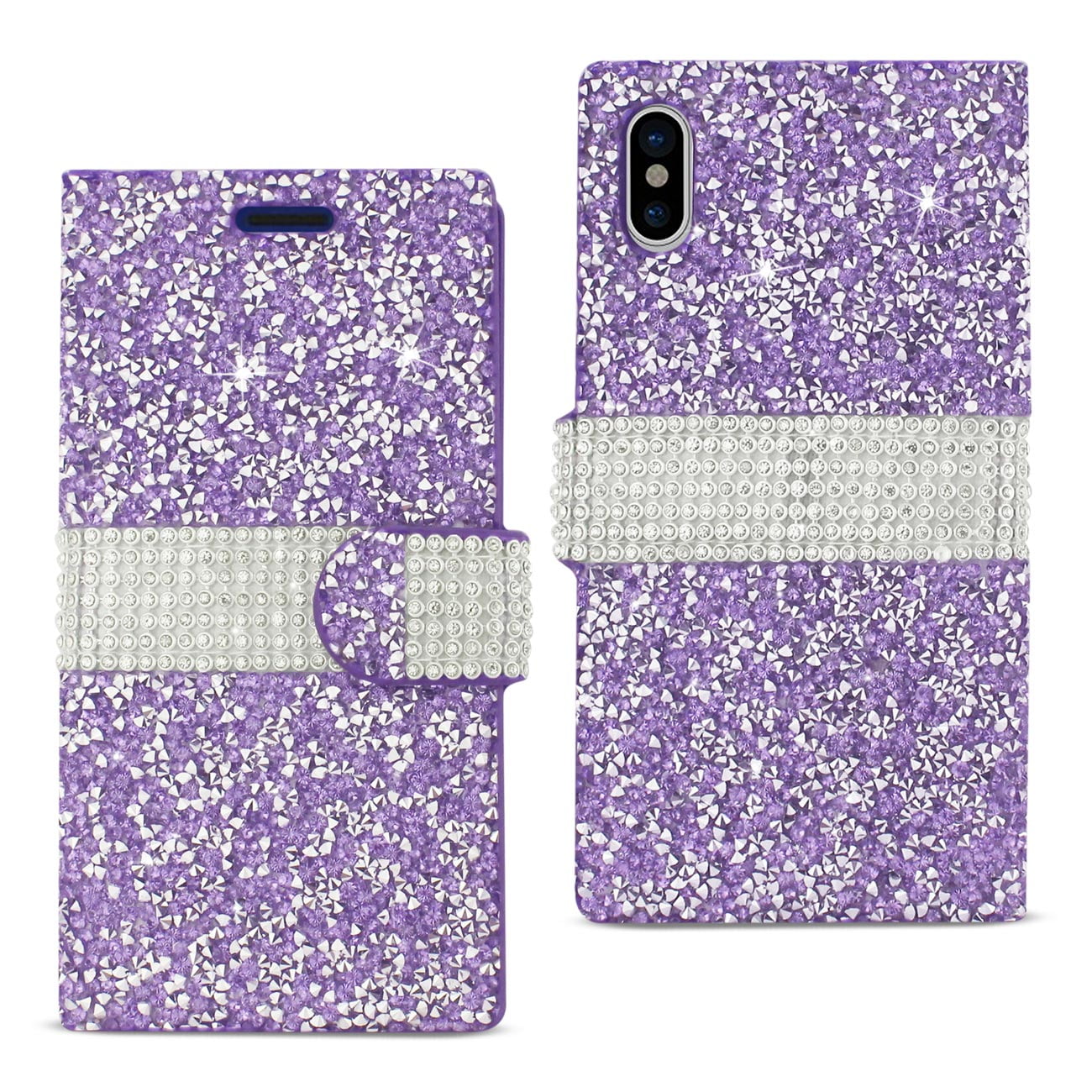 Iphone X Diamond Rhinestone Wallet Case In Purple