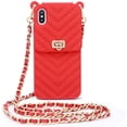 thumbnail image 1 of Iphone13 wallet mobile phone case with neck and messenger chain credit card slot girl women's Silicone shockproof mobile phone case（Red）, 1 of 5