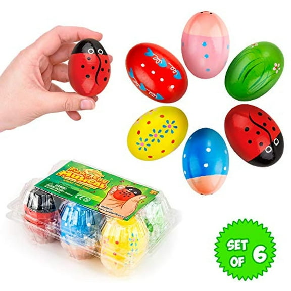 Ipidipi Toys Funky Egg Shakers Maracas for Kids Wood, Colorful, 6 Pack