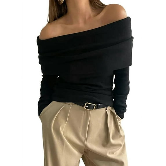 Ipladies Women'S Off the Shoulder Long Sleeve Bodysuit Sexy Slimming Body Suit Tops Sheer Mesh Ruched Outfits Black L