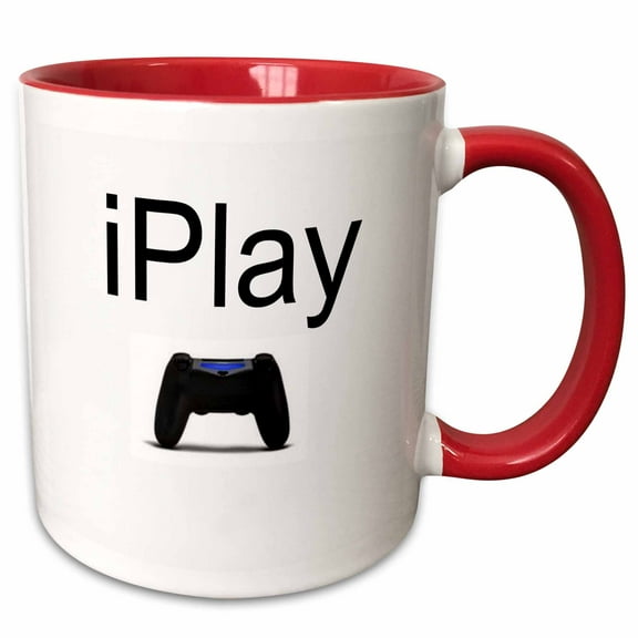 3drose, Iplay, Black Lettering on White Background, Picture of Game Controller, 11oz Two-tone Red Mug