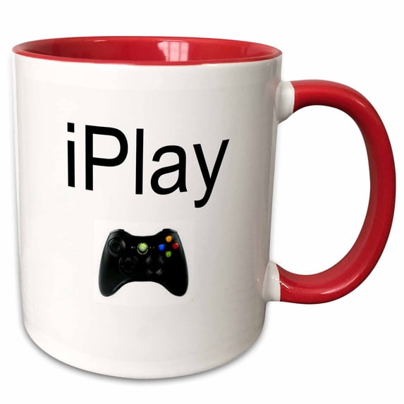 3drose, Iplay, Black Lettering on White Background, Picture of Game Controller, 15oz Two-tone Red Mug