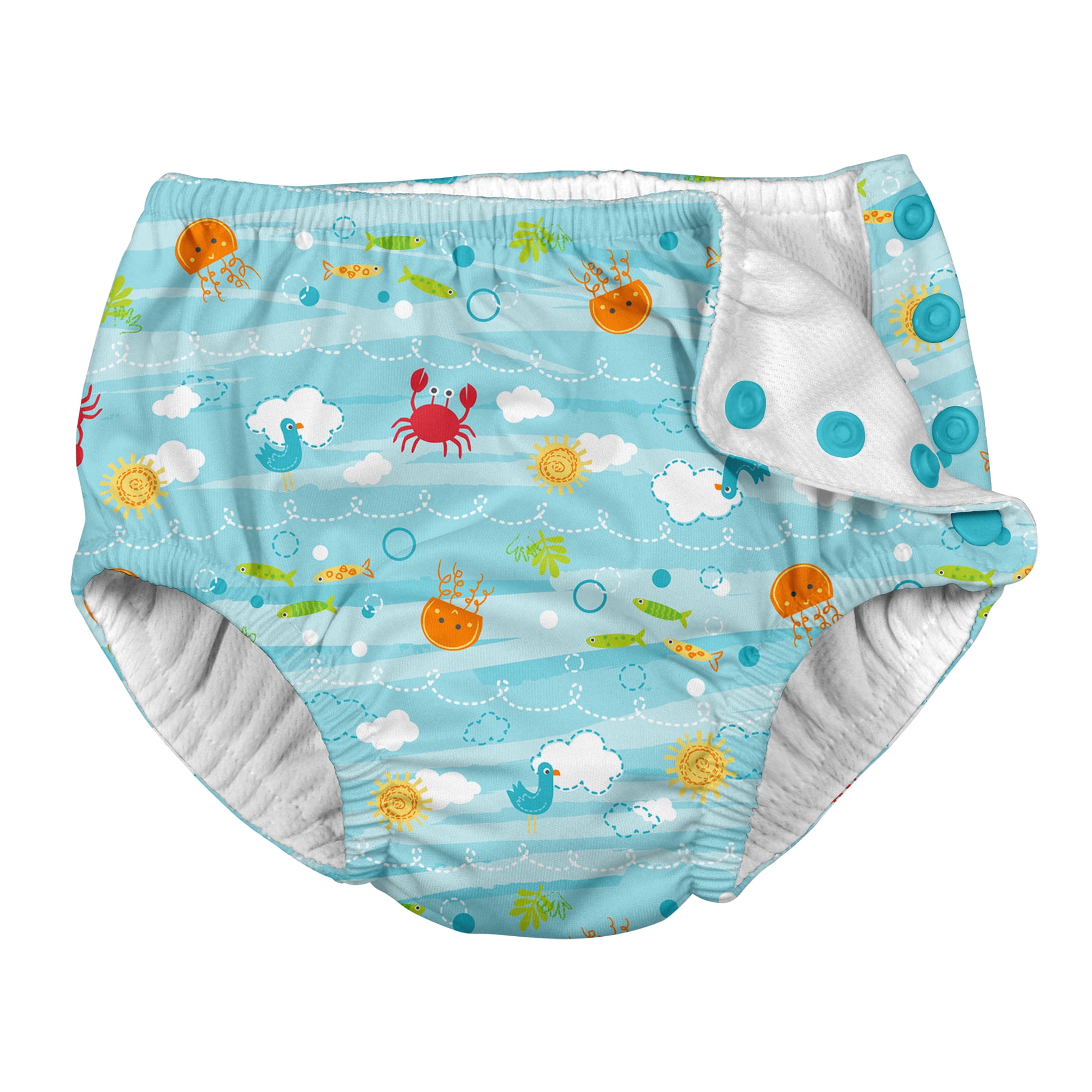 Iplay Snap Reusable Absorbent Swimsuit Diaper - Light Aqua Sea Friends
