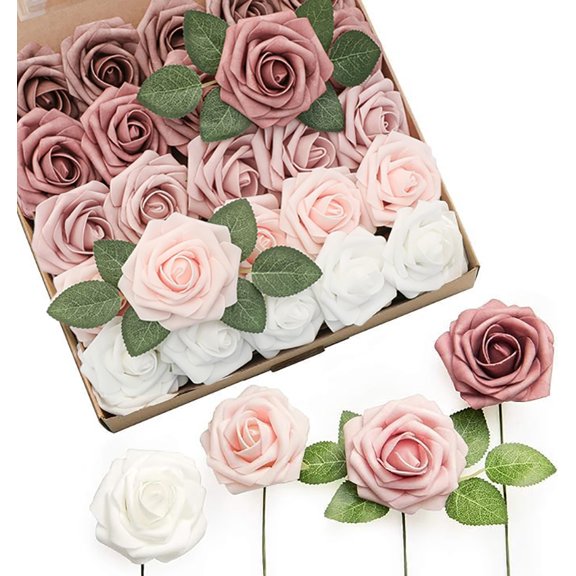 Ipopu 25 Pcs Foam PE Roses, 3.1" Diameter 7.8" Tall, Gift Box, for Valentine's & Decor