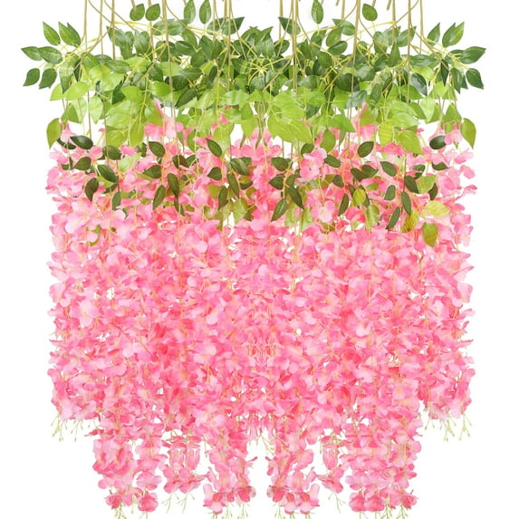 Ipopu Artificial Wisteria Vines - 6/12 Pcs, 43.2"x23.62", Plastic & Silk, for Indoor Wedding & Ceiling Decor
