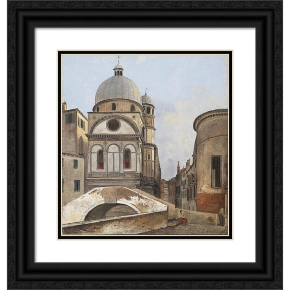 Ippolito Caffi 12x13 Black Ornate Wood Framed Double Matted Museum Art Print Titled: Santa Maria Dei Miracole is Santa Maria Nova