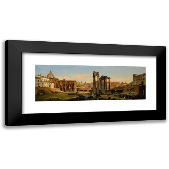 Ippolito Caffi 14x8 Black Modern Framed Museum Art Print Titled - Rome, a View of the Forum in Afternoon Light