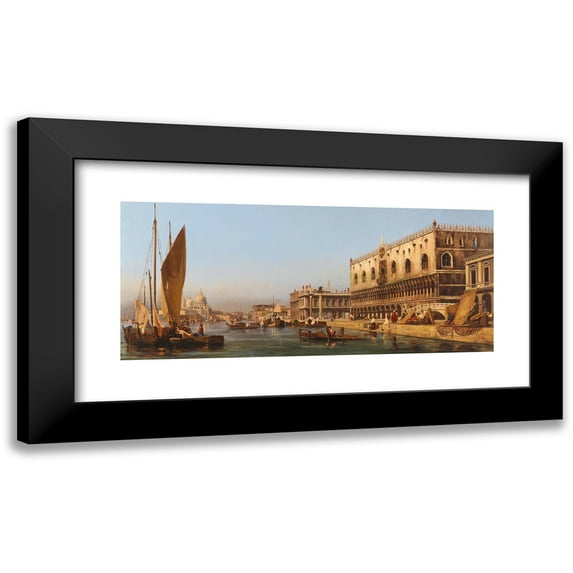 Ippolito Caffi 14x8 Black Modern Framed Museum Art Print Titled - Venice, the Doge's Palace and the Molo