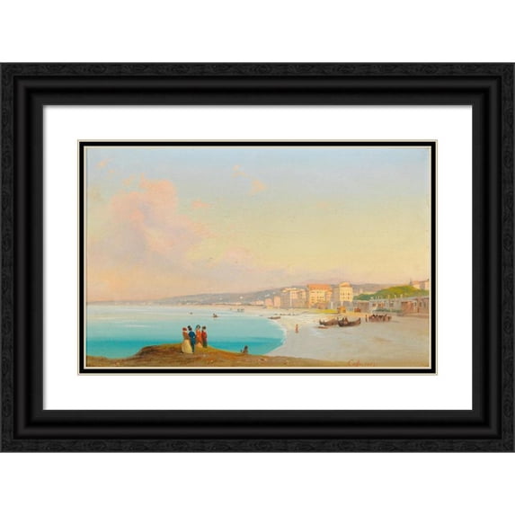 Ippolito Caffi 24x17 Black Ornate Framed Double Matted Museum Art Print Titled: Nice (1852)