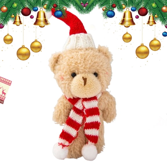 Ipretty Christmas Bear Plush Plush Cute Brown White Bear Scarf 6.3in Soft Plush Home Decor Cake Toppers Party Supplies for Birthday New Year Festival like-minded