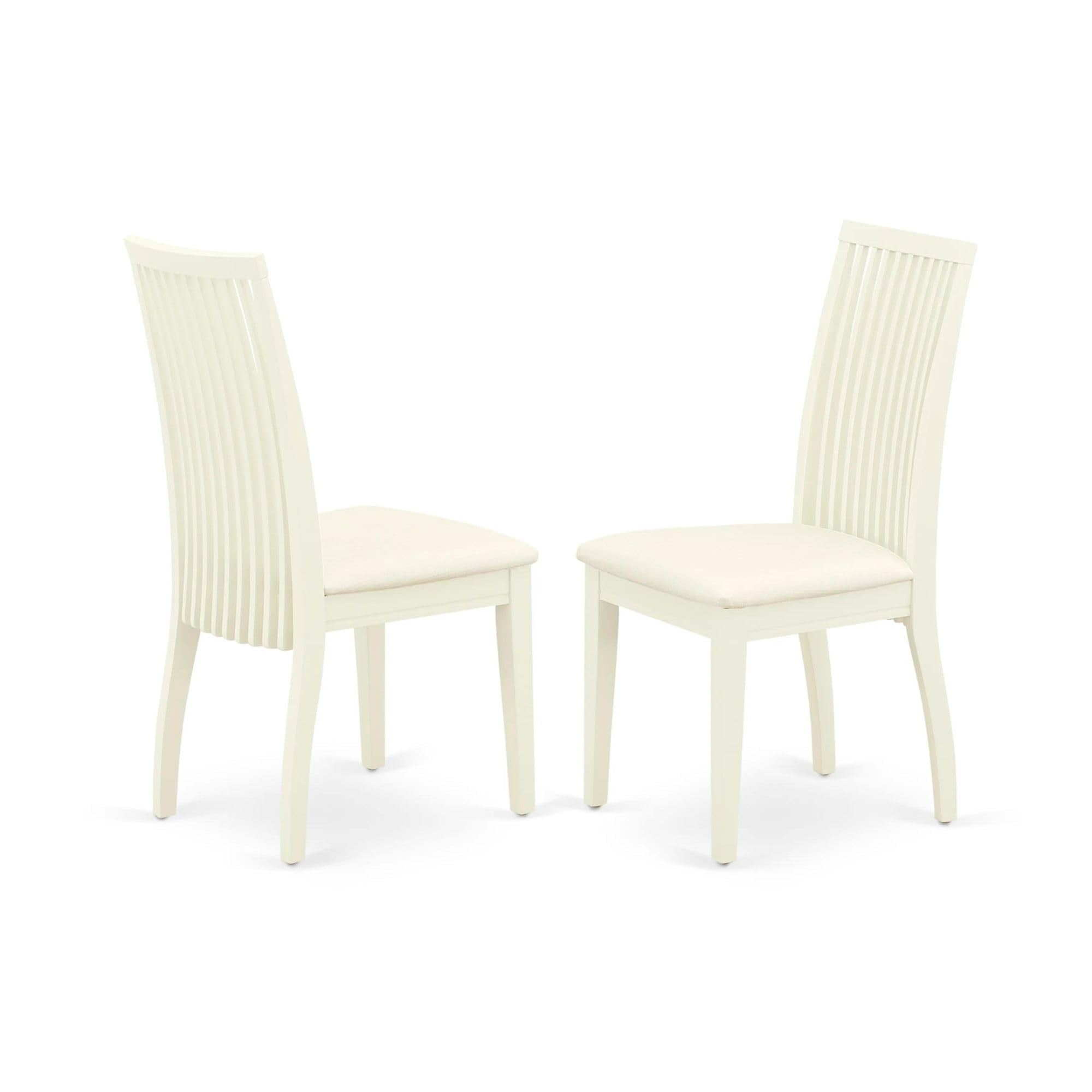 Linen White Upholstered Wood Slat Back Dining Chairs - Set of 2