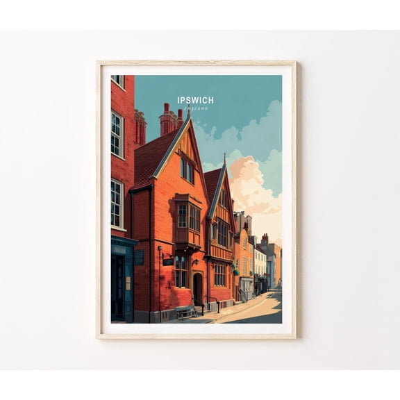 Ipswich England Historic Red Brick Street Wall Art Home Decor Unframed Paper Print