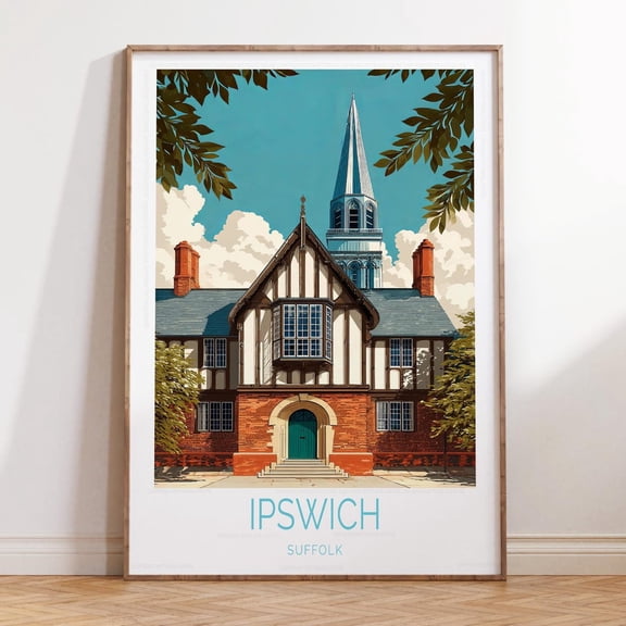 Ipswich Suffolk Travel Print Birthday Home Decor Wall Art, Stretched Canvas Size 8x12