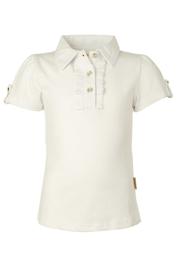 Toddler Short Sleeve Cotton Ruffle Blouse, White, Size 6