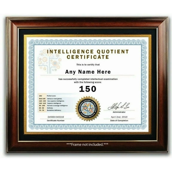 Iq Test Score Certificate - Gag Joke Fun Prank Gift Retirement - Birthday Party