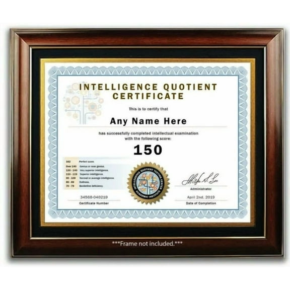 Iq Test Score Certificate - Gag Joke Fun Prank Gift Retirement - Birthday Party