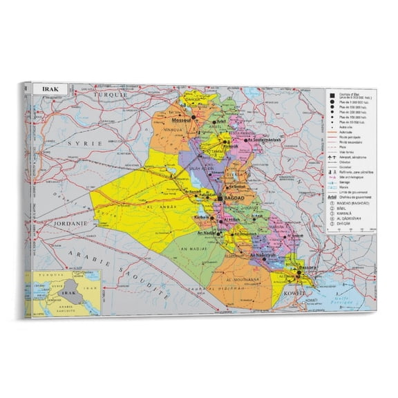 Ir-aq Map Posters Room Aesthetic Poster Print Art Wall Painting Canvas Posters Gifts Modern Bedroom Decor 20x30inch(50x75cm)