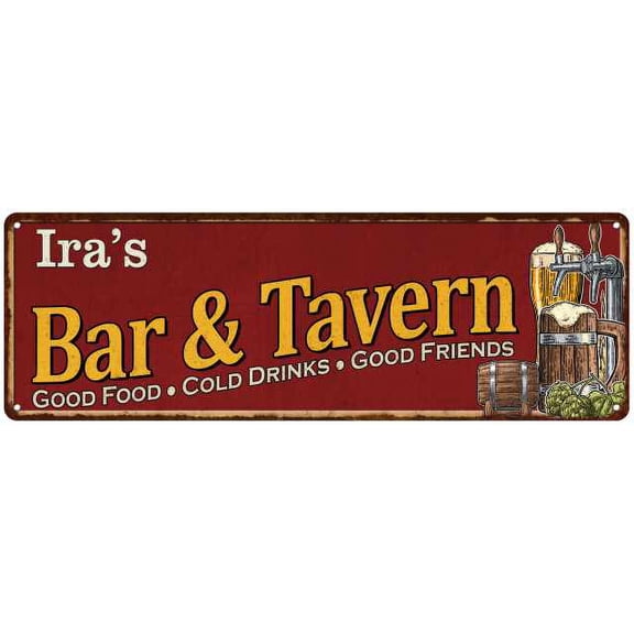 Ira's Bar and Tavern Red Chic Sign Man Cave Decor Gift 8x24 108240002011