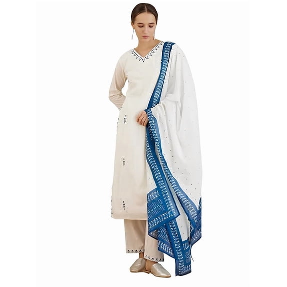 Iraaya Women's Pure Cotton Embroidered Straight Kurta and Pant with Dupatta Set - Indian Ethnic Traditional Wear Kurta Set