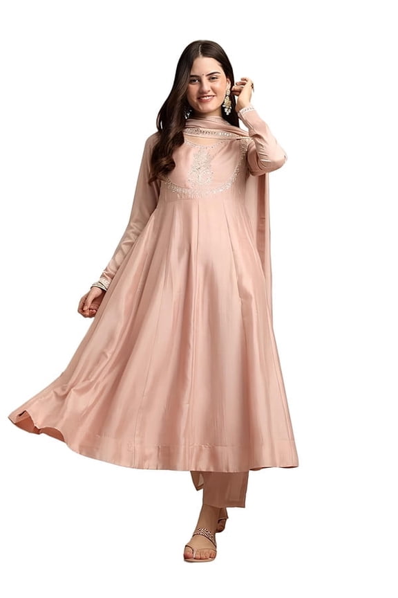 Women's Silk Anarkali & Pant with Dupatta Set - Indian Ethnic Traditional Wear Kurta Set