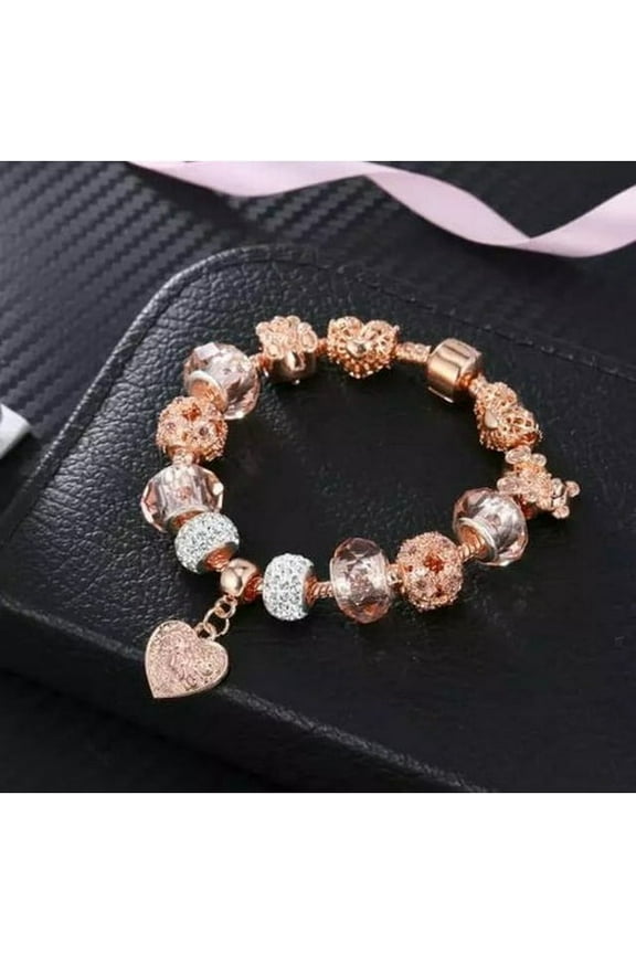 Rose Gold Charm Bracelet – 14K Rose Gold Plated Snake Chain, Adjustable Size, Perfect for Custom Charms & Special Occasions