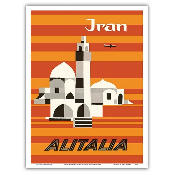 Iran - Alitalia Airlines - Middle-East - Vintage Airline Travel Poster by Ennio Molinari c.1960s - Master Art Print (Unframed) 9in x 12in
