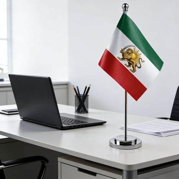 Iran Flag Old Table Flag Polyester Former Iranian Desk Flags Iranian Mini Banner 2.7 X 11 Inch Historic Flags With Stand Pole And Base