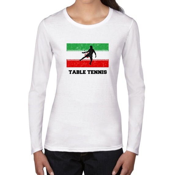Iran - Olympic - Table Tennis - Flag - Silhouette Women's Long Sleeve Grey T-Shirt