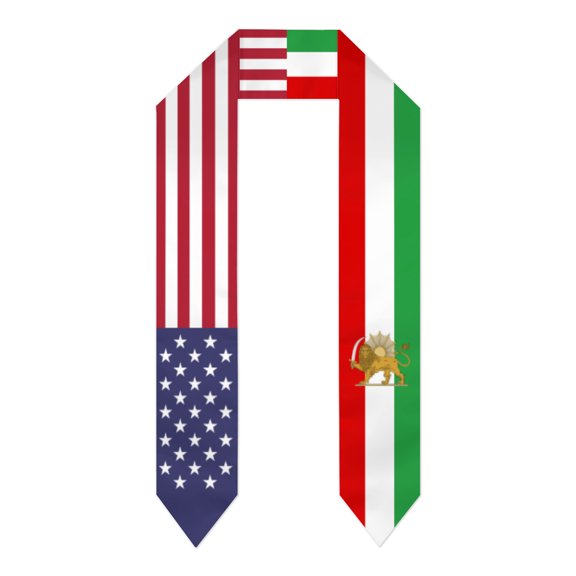 Iran Persia Sun Lion & USA United States Flag Shawl Sash Stole Graduation Shawls Wraps Scraf For International Study